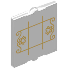 Part 60601pb046 - Glass for Window 1 x 2 x 2 Flat Front with Gold Lattice, Flowers and Filigree Pattern