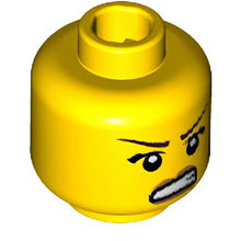 Part 3626cpb1183 - Minifigure, Head Female Dark Brown Thin Eyebrows, Dark Tan Lips, Dark Orange Scuff Mark, Angry Open Mouth with Teeth Pattern - Hollow Stud