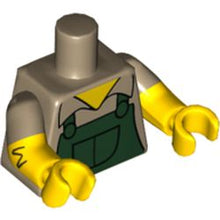 Part 973pb2004c01 - Torso Simpsons Shirt with Dark Green Overalls Pattern / Yellow Arms with Hair and Dark Tan Short Sleeves Pattern / Yellow Hands