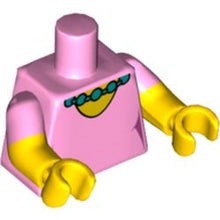 Part 973pb2003c01 - Torso Simpsons Dress with Round Neckline and Dark Turquoise Necklace Pattern / Yellow Arms with Molded Bright Pink Short Sleeves Pattern / Yellow Hands