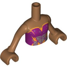 Part FTGpb083c01 - Torso Mini Doll Girl Magenta Strapless Top with Orange Trim, Silver Stars and Silver and Orange Triangles Pattern, Medium Nougat Arms with Hands