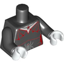 Part 973pb2100c01 - Torso Female Outline with Red Spider Web Trim, Necklace, Silver Spider Pattern / Black Arms / White Hands