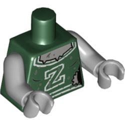 Part 973pb2104c01 - Torso Female Outline with White 'Z' and Trim, Mud Splotches and Gray Skin Pattern / Light Bluish Gray Arms / Light Bluish Gray Hands