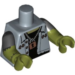 Part 973pb2106c01 - Torso Vest over Black Undershirt, Padlock, 'SHOCK 'n' ROLL' Back Pattern / Olive Green Arms with Black Short Sleeves and Stitches / Olive Green Hands