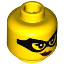 Part 3626cpb1494 - Minifigure, Head Female Black Eye Mask, Beauty Mark, Red Lips with Smirk Pattern - Hollow Stud