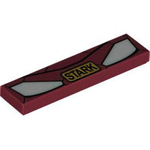 Part 2431pb407 - Tile 1 x 4 with Iron Man Mask and Gold 'STARK' Pattern