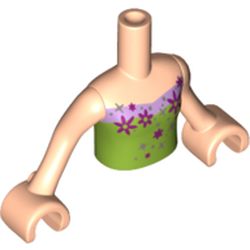 Part FTGpb094c01 - Torso Mini Doll Girl Lime Strapless Top with Lavender Trim and Silver and Magenta Flowers Pattern, Light Nougat Arms with Hands