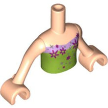 Part FTGpb094c01 - Torso Mini Doll Girl Lime Strapless Top with Lavender Trim and Silver and Magenta Flowers Pattern, Light Nougat Arms with Hands