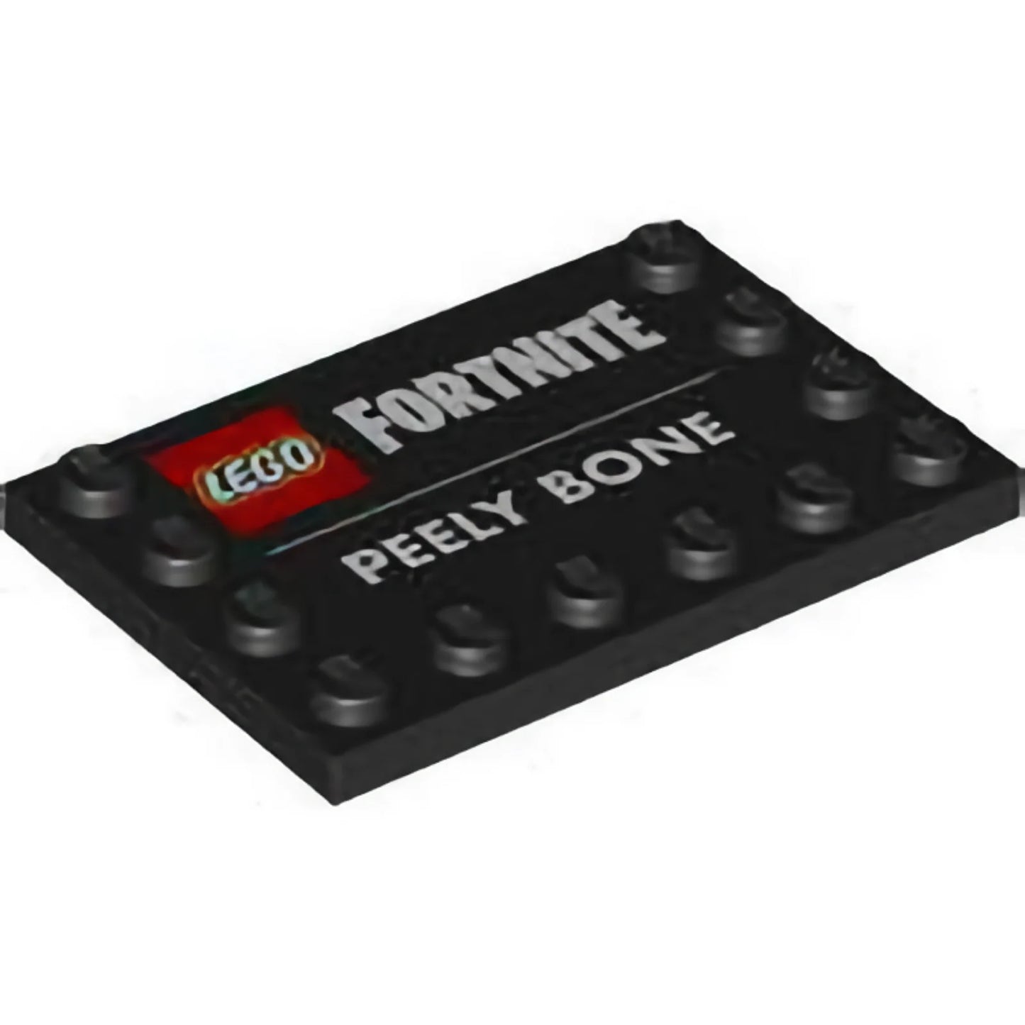 Part 6180pb200 - Tile, Modified 4 x 6 with Studs on Edges with LEGO Fortnite Logo and 'PEELY BONE' Pattern