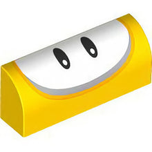 Part 6191pb033 - Slope, Curved 1 x 4 x 1 1/3 with Black Oval Eyes on White Background, Bright Light Orange and Dark Bluish Gray Border Pattern (Super Mario Fliprus)