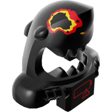 Part 25113pb01 - Minifigure, Headgear Mask Shark Head with Open Mouth with Red and Yellow Splotch, Shoulder Pads and Front Panel and Red Low Battery Warning Pattern