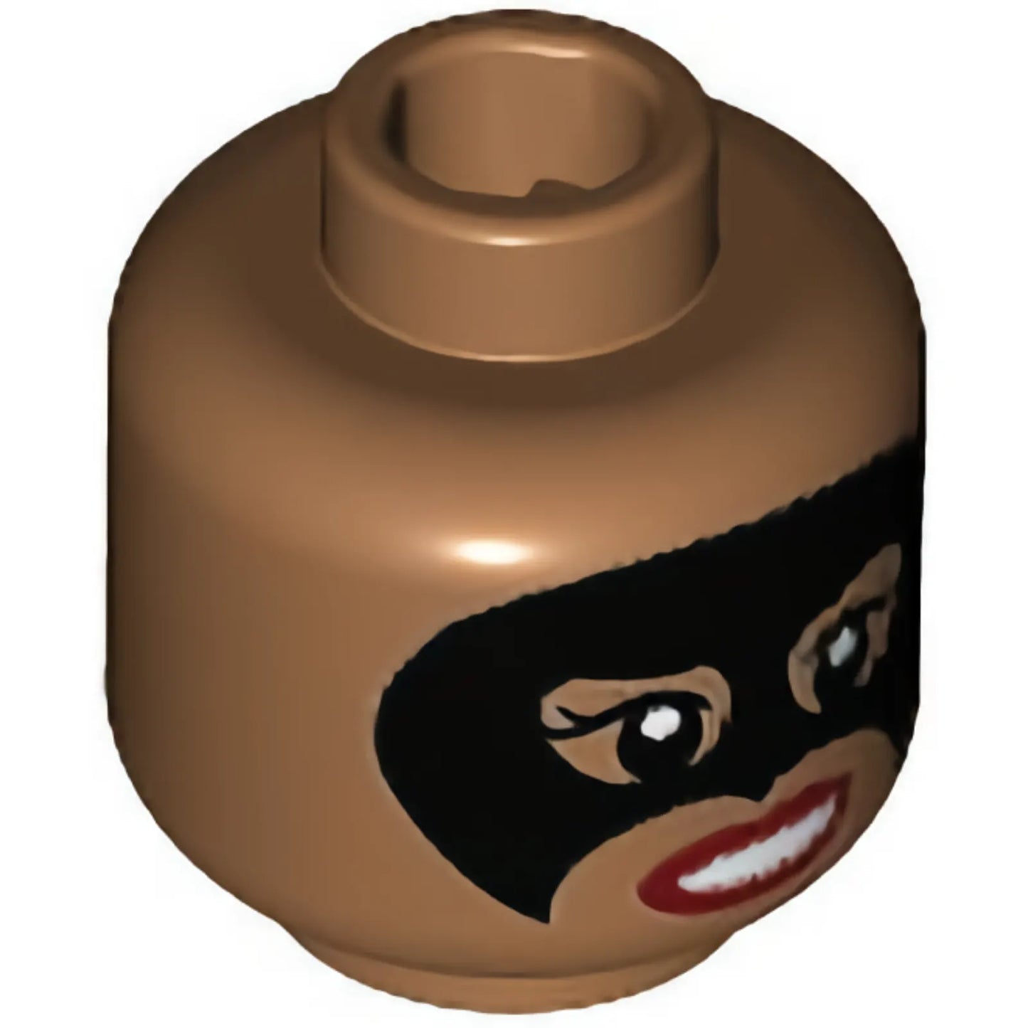 Part 3626cpb1984 - Minifigure, Head Dual Sided Female, Black Eye Mask, Red Lips, Smile / Scowl Pattern - Hollow Stud