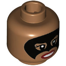 Part 3626cpb1984 - Minifigure, Head Dual Sided Female, Black Eye Mask, Red Lips, Smile / Scowl Pattern - Hollow Stud