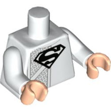 Part 973pb2936c01 - Torso Robe with Black Superman 'S' Logo and Dark Bluish Gray Mesh Stripe Pattern / White Arms / Light Nougat Hands