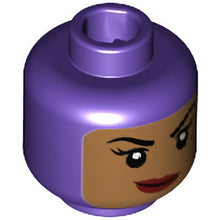 Part 3626cpb1982 - Minifigure, Head Female Balaclava with Medium Nougat Face, Black Eyebrows, Eyelashes, Beauty Mark, Dark Red Lips, Smirk Pattern - Hollow Stud