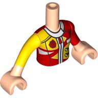 Part FTGpb202c01 - Torso Mini Doll Girl Red and Yellow Racing Jacket Pattern, Light Nougat Arms with Hands with Yellow Right Sleeve, Red Left Sleeve