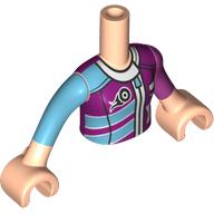 Part FTGpb201c01 - Torso Mini Doll Girl Magenta and Medium Azure Racing Jacket Pattern, Light Nougat Arms with Hands with Medium Azure Right Sleeve, Magenta Left Sleeve
