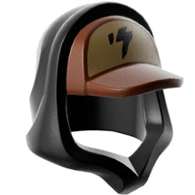 Part 52684pb02 - Minifigure, Headgear Hood Hoodie with Molded Reddish Brown Cap and Printed Dark Tan Panel with Black Lightning Bolt Pattern