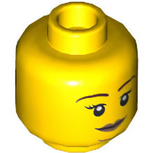 Part 3626cpb2535 - Minifigure, Head Dual Sided Female Brown Eyebrows, Peach Lips, Chin Dimple and Closed Mouth Smirk / Black Mask Pattern - Hollow Stud