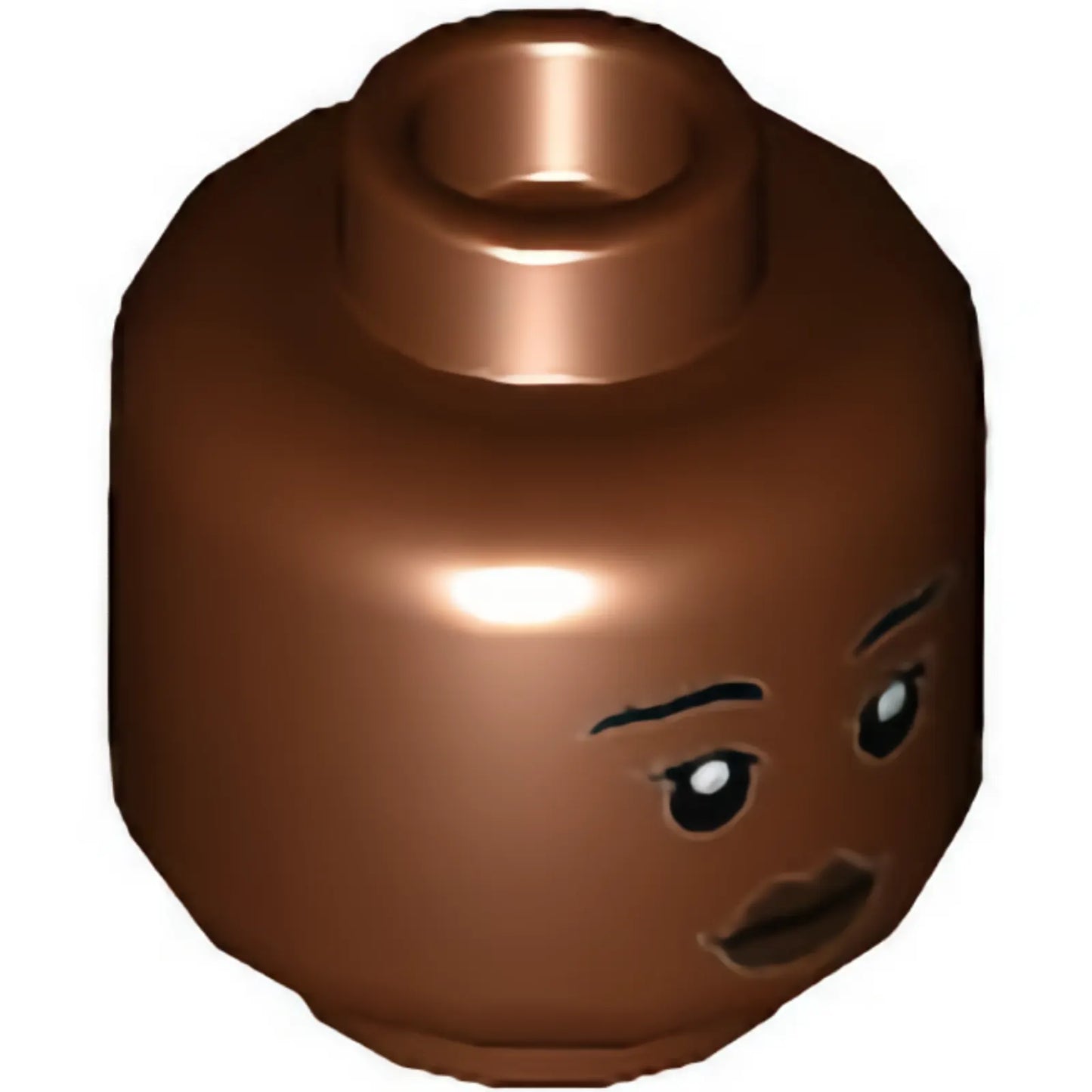 Part 3626cpb2593 - Minifigure, Head Dual Sided Female, Dark Brown Lips, Black Eyebrows, Neutral / Angry Pattern - Hollow Stud