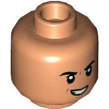 Part 3626cpb2639 - Minifigure, Head Dual Sided Black Eyebrows, Dark Orange Furrows, Evil Smile / Scared Pattern - Hollow Stud