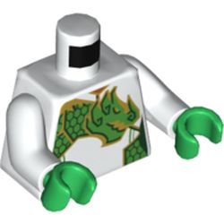 Part 973pb3896c01 - Torso Female Jumpsuit, Bright Green Dragon with Gold Outline Pattern / White Arms / Green Hands