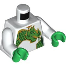 Part 973pb3896c01 - Torso Female Jumpsuit, Bright Green Dragon with Gold Outline Pattern / White Arms / Green Hands