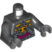 Part 973pb3895c02 - Torso Mechanical Armor, Ironclad Logo, Silver Plates, Tubes and Magenta Stomach Pattern / Pearl Dark Gray Arms / Dark Bluish Gray Hands