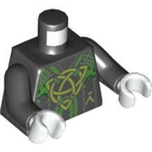 Part 973pb3932c01 - Torso Robe, Bright Green Mesh Shawl, Lime Celtic Knot and Ninjago Logogram Letter D and Letter R Pattern / Black Arms / White Hands