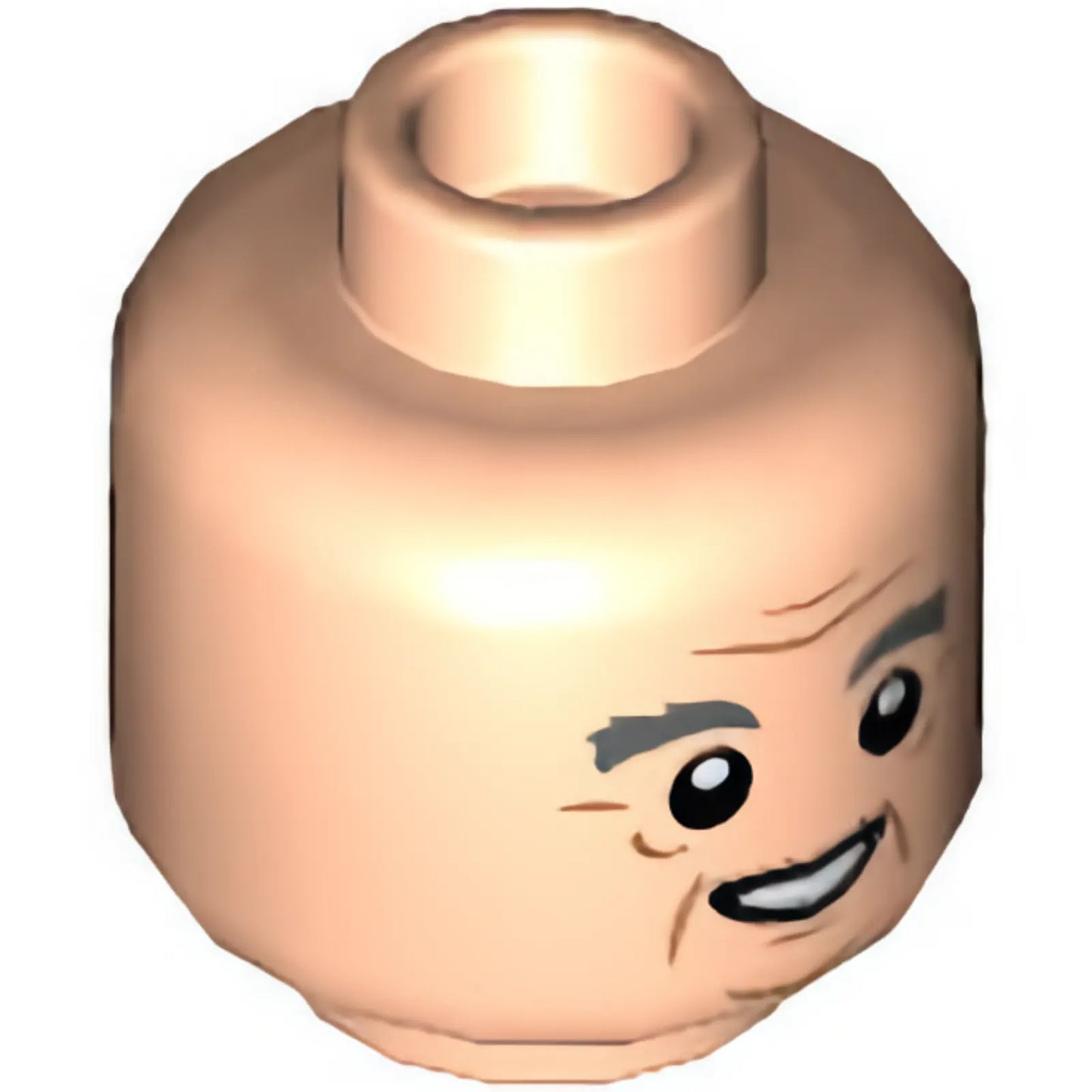 Part 3626cpb2658 - Minifigure, Head Dual Sided Dark Bluish Gray Eyebrows, Nougat Wrinkles and Chin Dimple, Open Mouth Smile / Frown Pattern - Hollow Stud