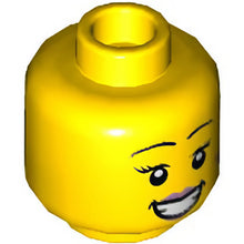 Part 3626cpb2634 - Minifigure, Head Dual Sided Female Black Eyebrows, Metallic Pink Lips, Beauty Mark, Open Mouth Smile with Teeth / Closed Eyes Singing Pattern - Hollow Stud