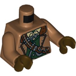 Part 973pb3905c01 - Torso Jacket with Fur Collar, Dark Green Vest and Reddish Brown Diagonal Belt Pattern / Medium Nougat Arms / Dark Brown Hands