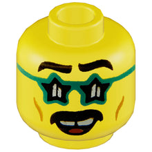 Part 3626cpb2751 - Minifigure, Head Dual Sided Black Eyebrows and Moustache, Dark Turquoise Star Glasses, Gap in Teeth, Smile / Scared Pattern - Hollow Stud