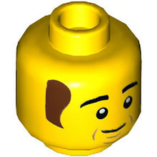 Part 3626cpb2733 - Minifigure, Head Black Thick Eyebrows, Reddish Brown Sideburns, Cheek Lines, Chin Dimple, Lopsided Grin Pattern - Hollow Stud