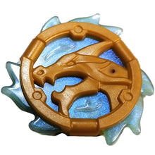 Part 69567pb02 - Ring 3 x 3 with Dragon Head with Molded Satin Trans-Light Blue Flames Pattern (Ninjago Wave Amulet)