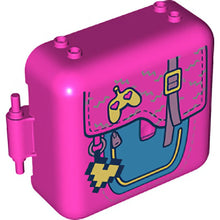 Part 64462pb10 - Container, Box 3 x 8 x 6 2/3 Half Front with Dark Azure Purse with Strap, Heart Game Controller Charm, Pixelated Heart Charm Pattern
