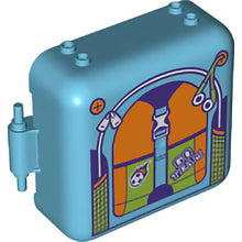 Part 64462pb08 - Container, Box 3 x 8 x 6 2/3 Half Front with Backpack with Headphones, Zipper, Flaming Soccer Ball and 'GO TEAM' Pattern