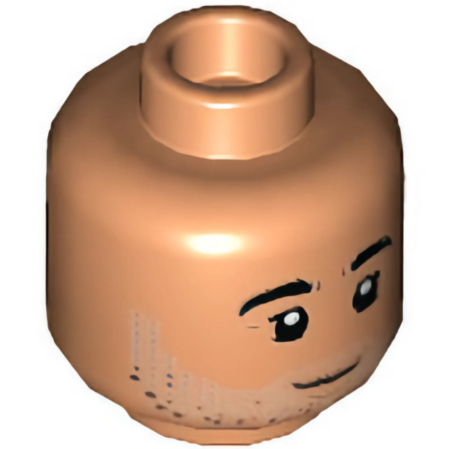 Part 3626cpb2905 - Minifigure, Head Dual Sided, Black Bushy Eyebrows, Stubble, Open Mouth Smile / Closed Mouth Pattern  - Hollow Stud