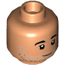 Part 3626cpb2905 - Minifigure, Head Dual Sided, Black Bushy Eyebrows, Stubble, Open Mouth Smile / Closed Mouth Pattern  - Hollow Stud