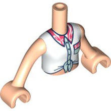 Part FTGpb274c01 - Torso Mini Doll Girl White Tied Sleeveless Shirt, Coral Collar and Pocket Pattern, Light Nougat Arms with Hands