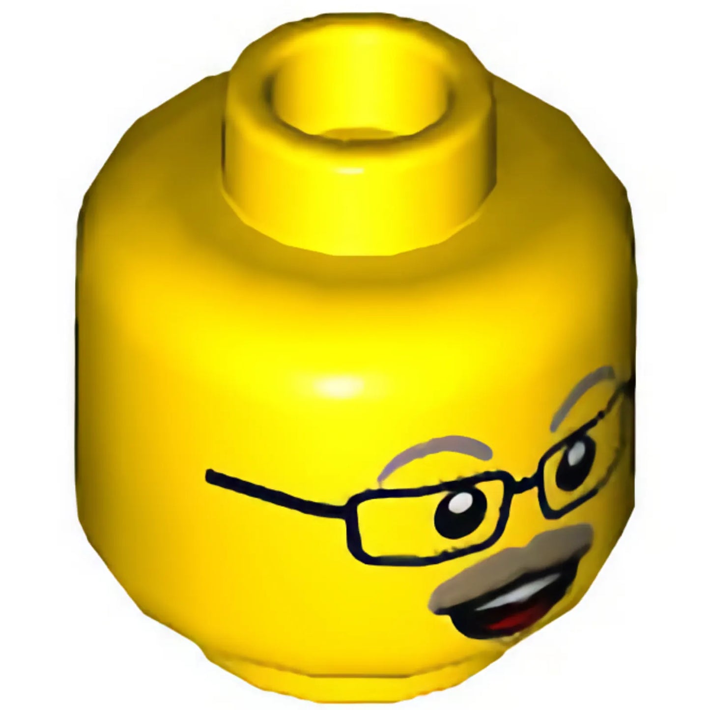 Part 3626cpb2886 - Minifigure, Head Dark Tan Eyebrows and Moustache, Black Glasses, Open Mouth with Teeth and Tongue Pattern - Hollow Stud