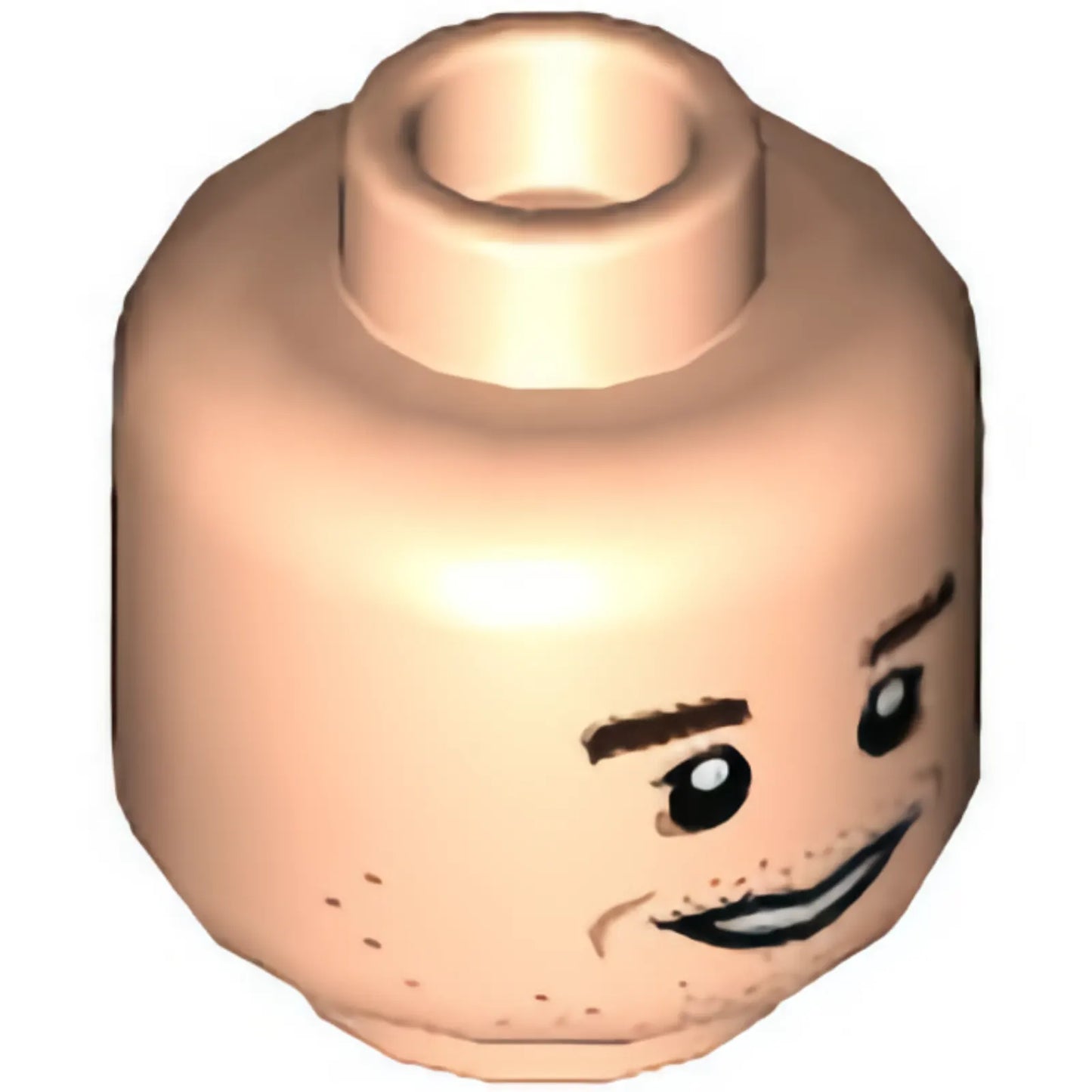 Part 3626cpb2906 - Minifigure, Head Dual Sided, Dark Brown Eyebrows, Stubble, Open Mouth Smile / Quizzical Pattern - Hollow Stud