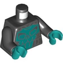 Part 973pb4452c01 - Torso Motorcycle Jacket, Dark Turquoise Skull on Front, Spine on Back Pattern / Black Arms / Dark Turquoise Hands