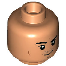 Part 3626cpb2891 - Minifigure, Head Black Eyebrows and Stubble, Eyebrow Raised Right, Dark Orange Cheek Lines Pattern - Hollow Stud