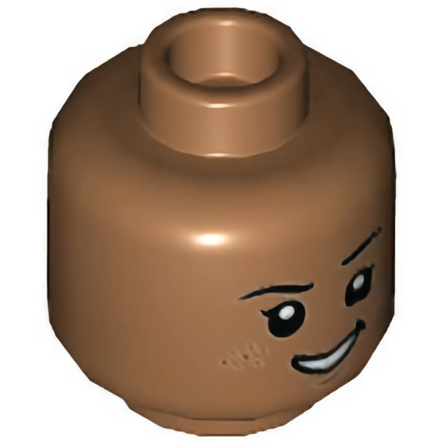 Part 3626cpb2992 - Minifigure, Head Dual Sided, Black Eyebrows and Eyes with White Pupils, Smirk with Open Mouth Smile, Reddish Brown Freckles / Sad Pattern - Hollow Stud