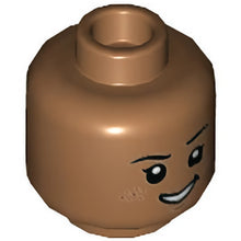 Part 3626cpb2992 - Minifigure, Head Dual Sided, Black Eyebrows and Eyes with White Pupils, Smirk with Open Mouth Smile, Reddish Brown Freckles / Sad Pattern - Hollow Stud