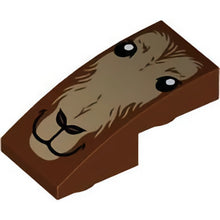 Part 24201pb002 - Slope, Curved 2 x 1 x 2/3 Inverted with Dark Tan Fur, Eyes, Closed Mouth and Nostrils Pattern (Goat Face)