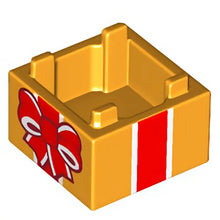 Part 35700pb09 - Container, Box 2 x 2 x 1 - Top Opening with Flat Inner Bottom with Red and White Gift Wrap Bow and Ribbon Pattern