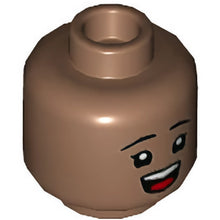Part 3626cpb2995 - Minifigure, Head Dual Sided Child Black Eyebrows, Open Mouth Smile with Top Teeth and Red Tongue / Right Eyebrow Raised, Confused Pattern - Hollow Stud