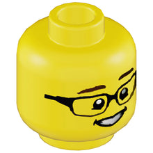 Part 3626cpb3027 - Minifigure, Head Dark Brown Eyebrows, Black Rectangular Glasses, Open Mouth Smile, White Teeth, Chin Dimple Pattern - Hollow Stud